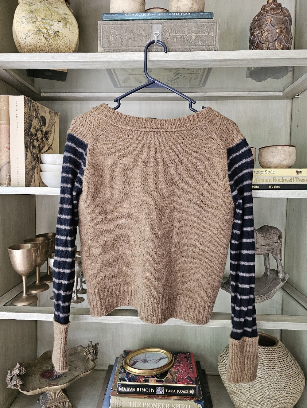 Tory Burch Alpaca Wool Blend V Neck Striped Fair Isle Sweater Small - Picture 13 of 13